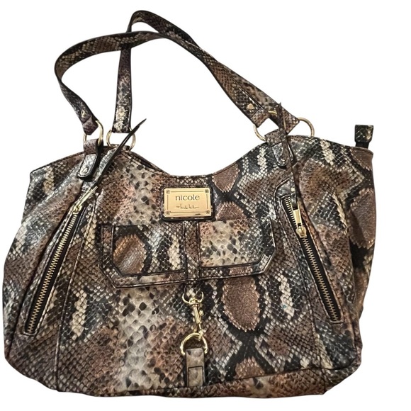 NICOLE BY NICOLE MILLER Faux Snakeskin Hobo Purse Hand Bag Shoulder Medium Size - Picture 1 of 10